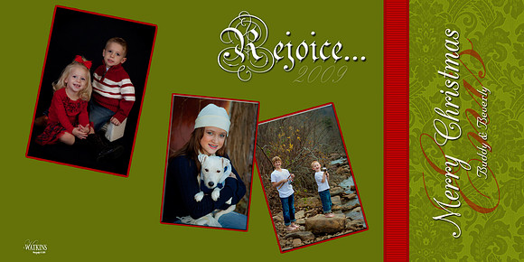 Delightful Damask Christmas Card (5x7) Plus 3 Photos