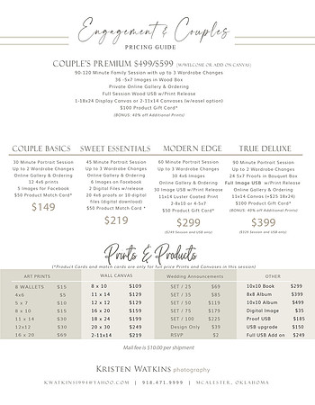 2021 Engagment & Couples Pricing